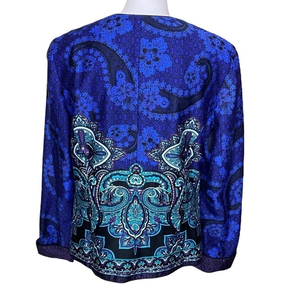 COLDWATER CREEK Blazer Symmetrical Paisley Floral Open Front Cotton Size 10 - Picture 3 of 8